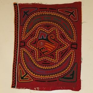 Vintage Mola Panama Textile Hand Stitched Colorful 20"x15.5" Layered Applique